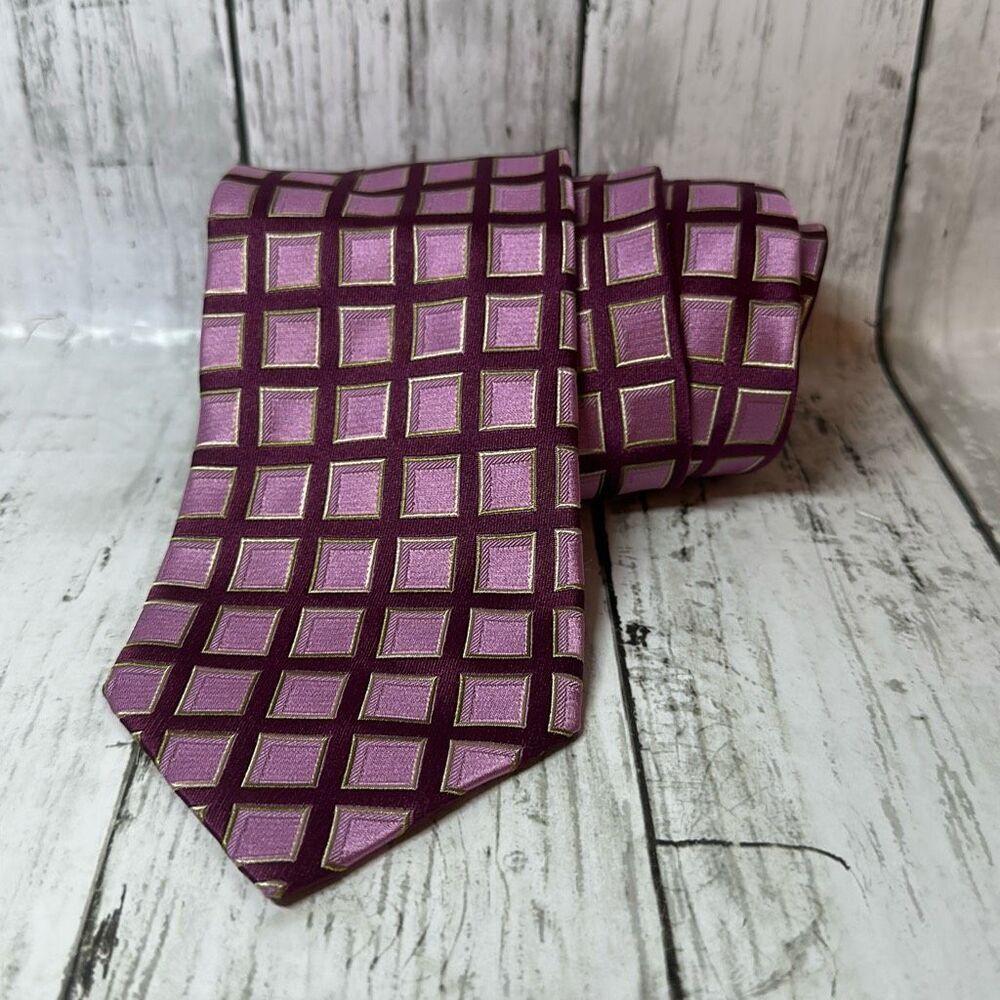 ERMENEGILDO ZEGNA Men's‎ 100% Silk Necktie ITALY Brocade Pink Burgundy NEW